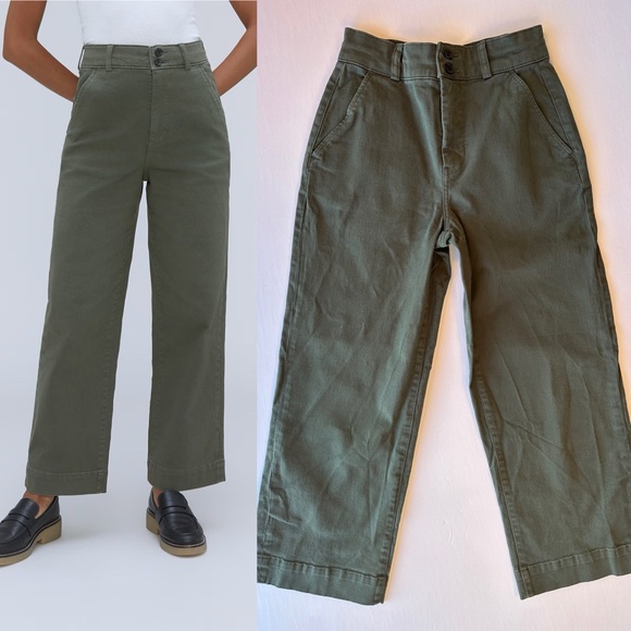 Everlane Pants - Everlane Organic Wide Leg Utility Pant Size 6 Khaki Olive Green